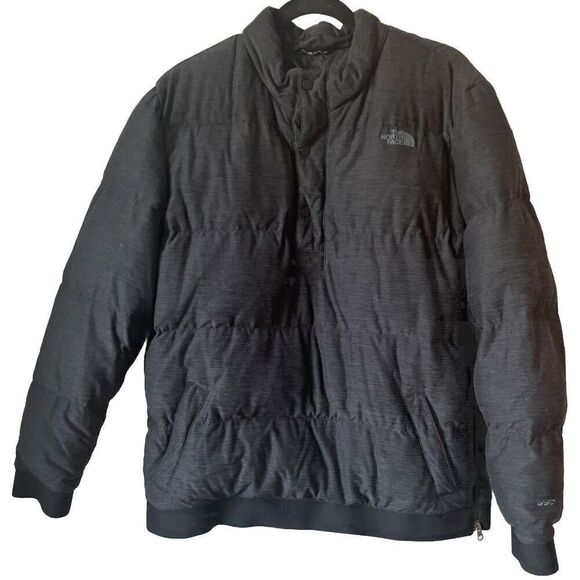 The North Face Puffer 550 Down Pullover Size L Black 1/4 Snap Button Jacket - Picture 1 of 3